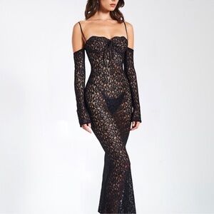 Elegant Black Lace Long sleeve Maxi Dress